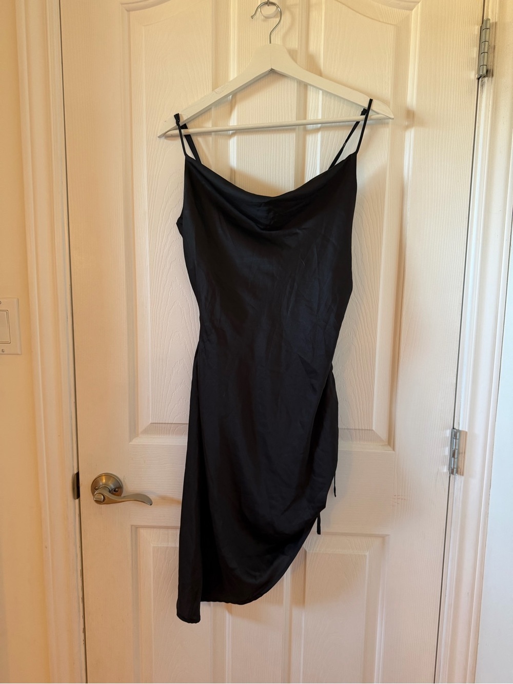 Garage Black Satin Ruched Cowl Neck Midi Dress XS